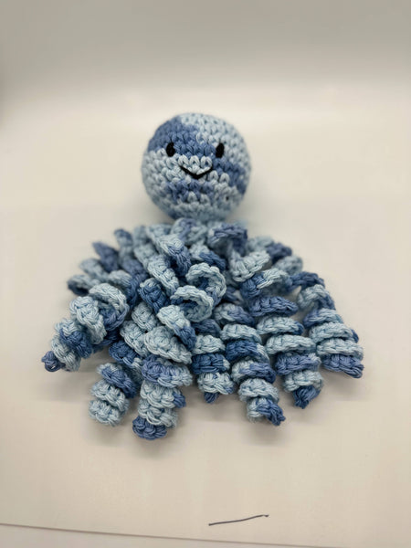 Hand crochet octopus for preemies in variegated blue
