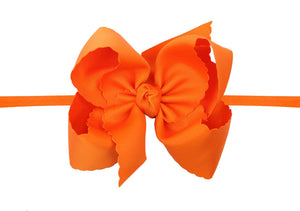 1/4" NYLON PANTYHOSE HEADBAND W/ SCALLOPED EDGE BOW: Orange / 5.5" Huge