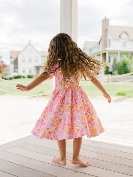 Classic Twirl in Retro Flowers | Girls Dress