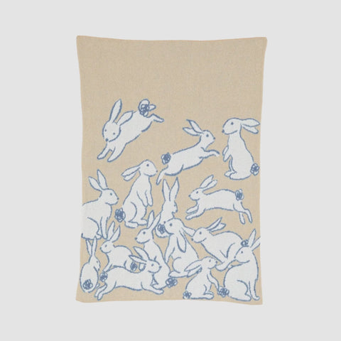 Baby Cotton Knit Blanket - Rabbits Blue