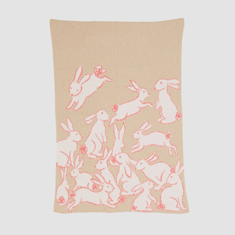 Baby Cotton Knit Blanket - Rabbits Pink