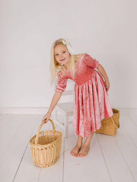 Pippa Dress in Pink Crushed Velvet