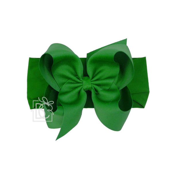 WIDE PANTYHOSE HEADBAND W/CLASSIC GROSGRAIN BOW: RED / 3+ Months / 4.5" Large
