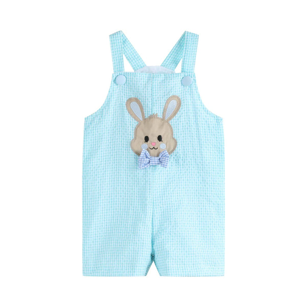 Blue Bow Tie Bunny Applique Shortalls (FINAL SALE)