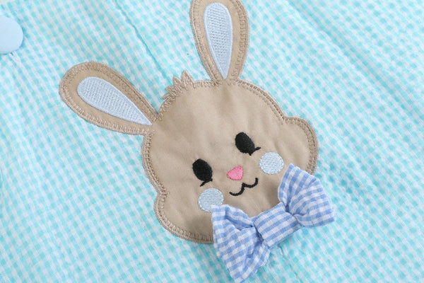 Blue Bow Tie Bunny Applique Shortalls (FINAL SALE)
