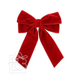 Red- 6.5" Double Velvet Bow w/ Tails On Alligator Clip