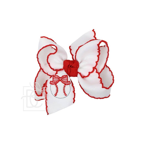 Embroidered Baseball Crochet Edge Bow 5.5"