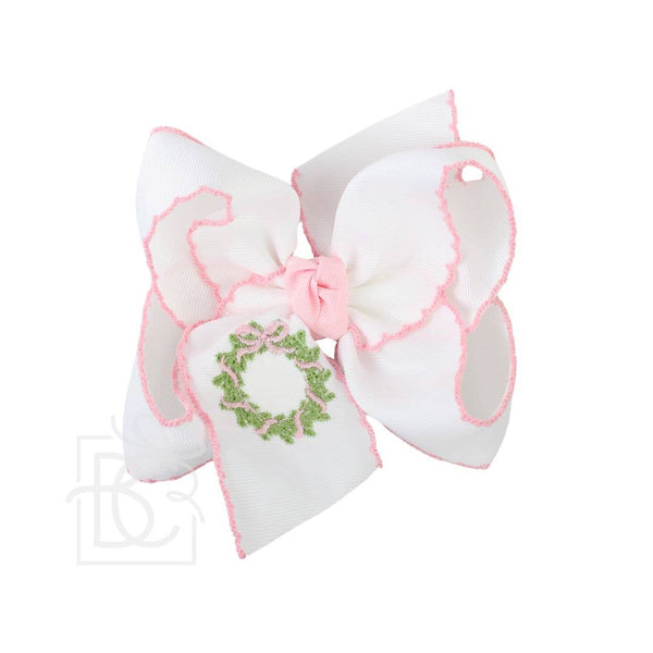 Embroidered Wreath Crochet Edge Hair bow 5.5"