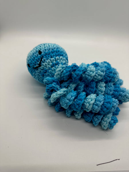 Hand crochet octopus for preemies in bright variegated blue