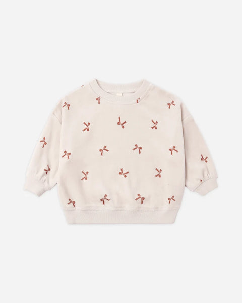 Velour Relaxed Sweatshirt Red Bows