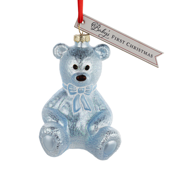 Baby's First Christmas Blue Bear Milestone Ornament - 3x4in