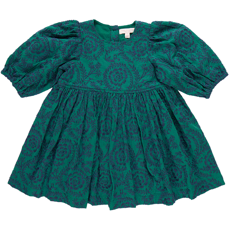 Girls Brooke Dress - Evergreen Blooming Embroidery