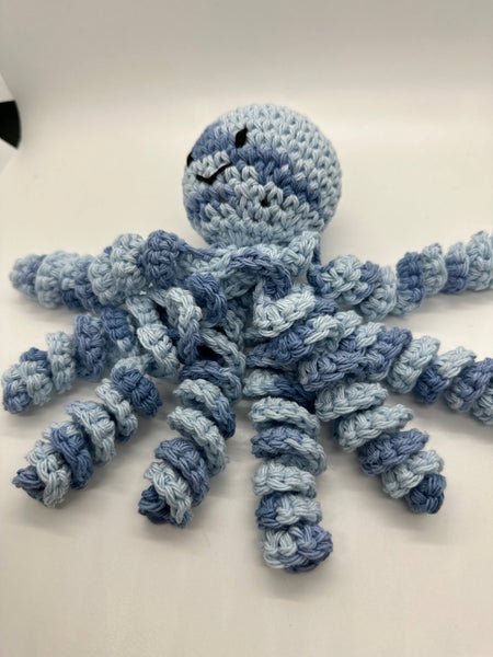 Hand crochet octopus for preemies in variegated blue