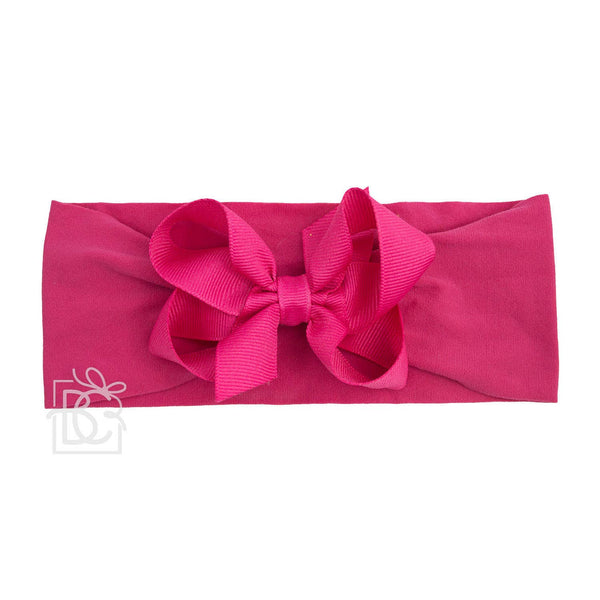 WIDE PANTYHOSE HEADBAND W/CLASSIC GROSGRAIN BOW: RED / 3+ Months / 4.5" Large