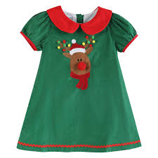 Green Corduroy Sherpa Reindeer Dress