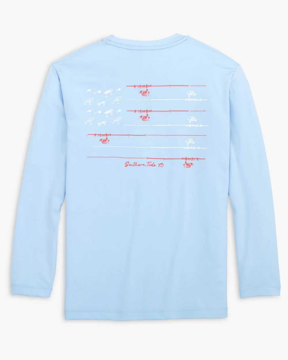 Kids Red, White, and Lure Long Sleeve Performance T-shirt- Clearwater Blue