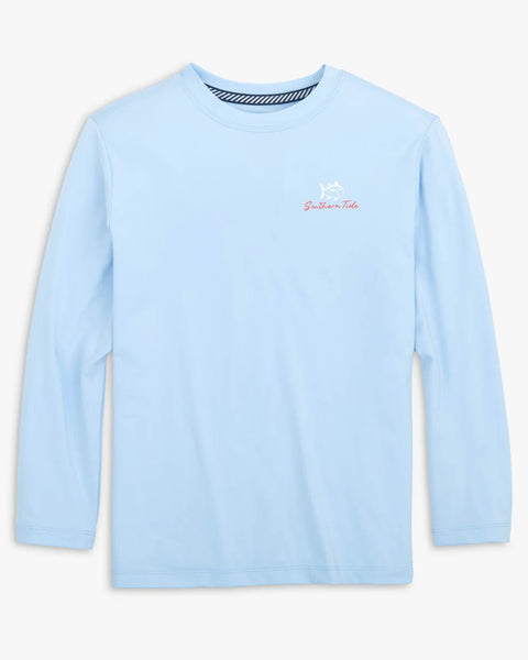 Kids Red, White, and Lure Long Sleeve Performance T-shirt- Clearwater Blue