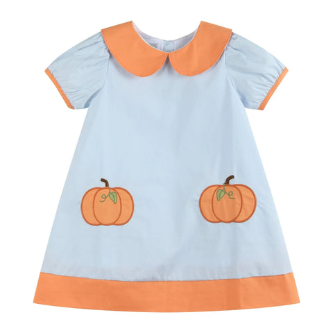 Light Blue Pumpkin Applique Collared Dress