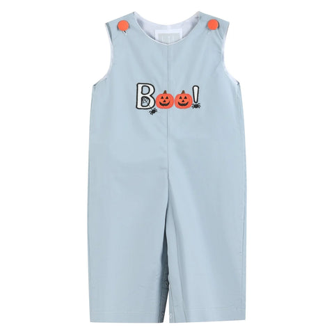 Light Gray "Boo" Applique Overalls