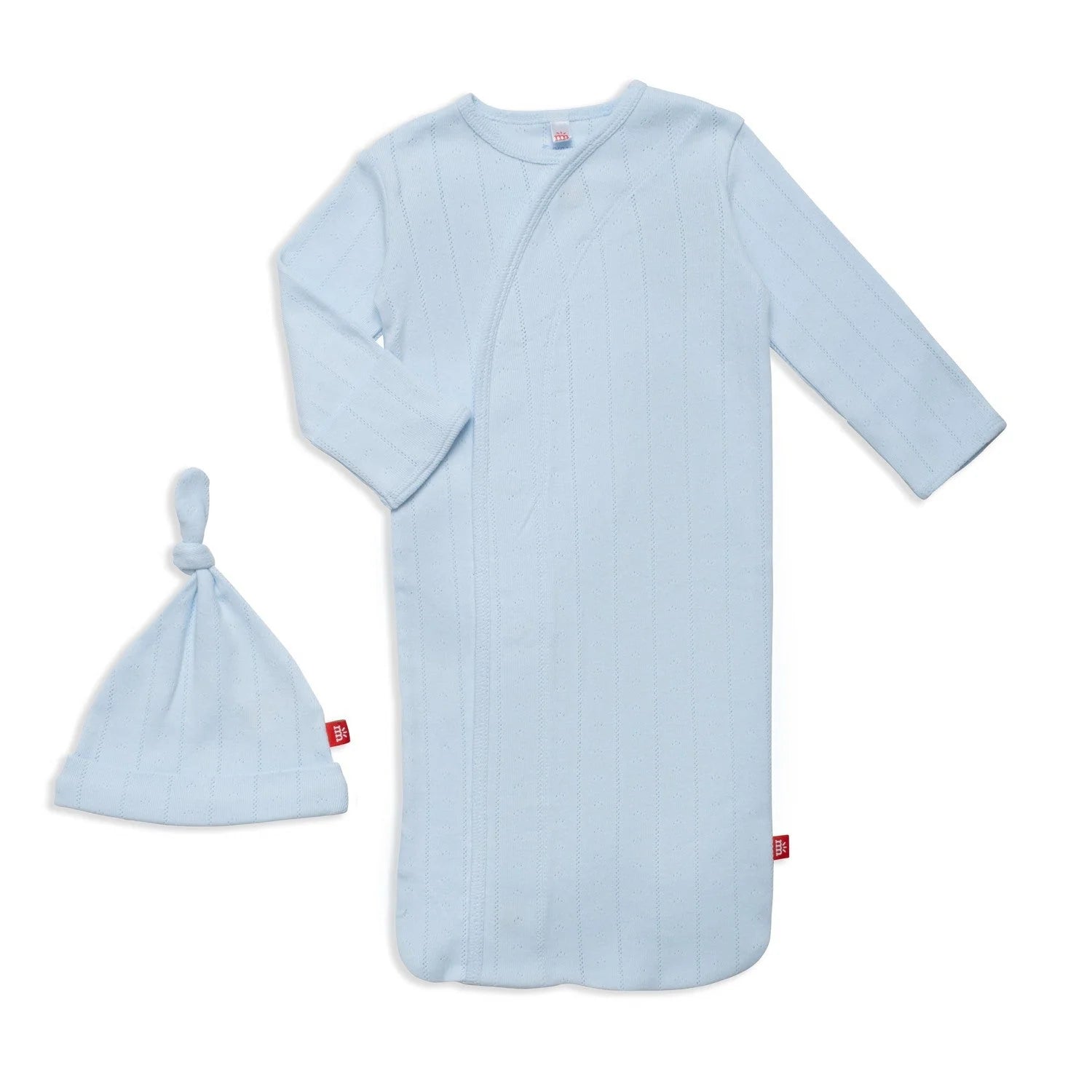 love lines blue organic cotton pointelle magnetic cozy sleeper gown + hat set