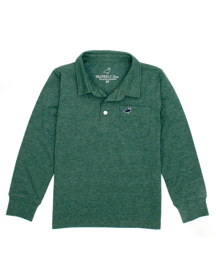 Boys Harrison Pocket Polo LS- Hunter Green