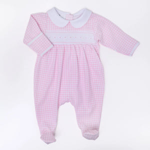 Mini Checks Smocked Collared Girl Footie - Pink