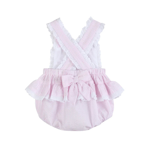 Pink Seersucker Easter Bunny Ruffle Romper (FINAL SALE)