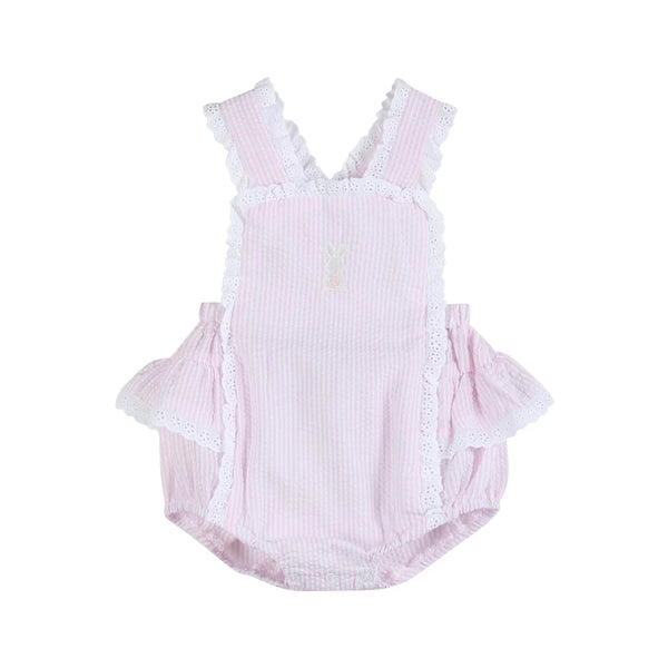 Pink Seersucker Easter Bunny Ruffle Romper (FINAL SALE)