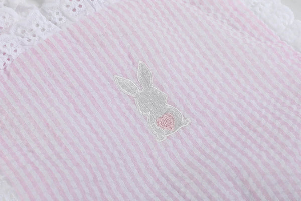 Pink Seersucker Easter Bunny Ruffle Romper (FINAL SALE)