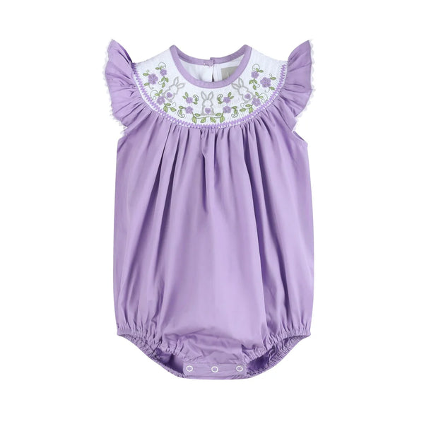 Purple Easter Bunny Smocked Flutter Romper (FINAL SALE)