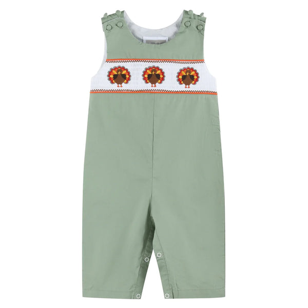 Sage Green Turkey Smocked Overalls
