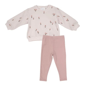 Pretty Pink Floral Puffy Oversized Sweatshirt and Rib Legging Pink