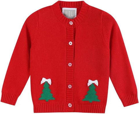 Red Christmas Tree Knit Cardigan (FINAL SALE)