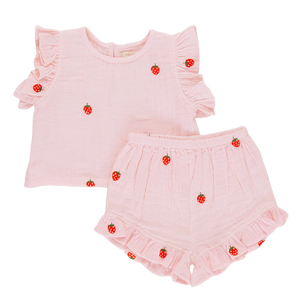 Girls Roey 2-Piece Set - Strawberry Embroidery