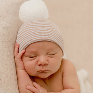Tan and White Striped Pom Pom