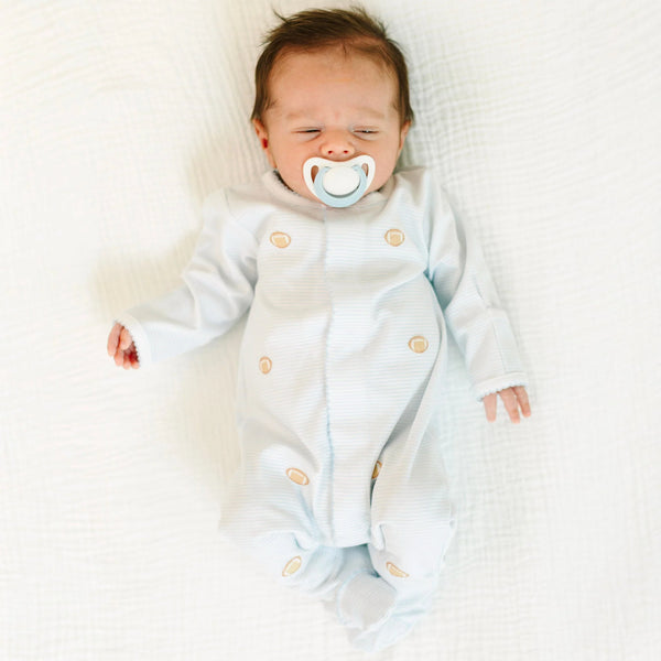 Touchdown Cutie Embroidered Footie- Light Blue