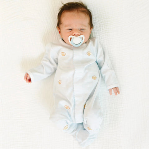 Touchdown Cutie Embroidered Footie- Light Blue