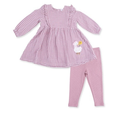 Berry Gingham- Long Sleeve Ruffle Dress and Legging