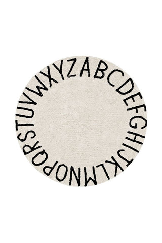 Washable Round Rug ABC Natural- Black