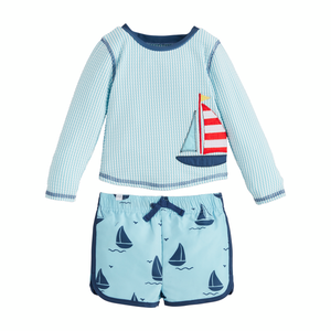 Sailboat Rash Guard & Swim Trunks Set