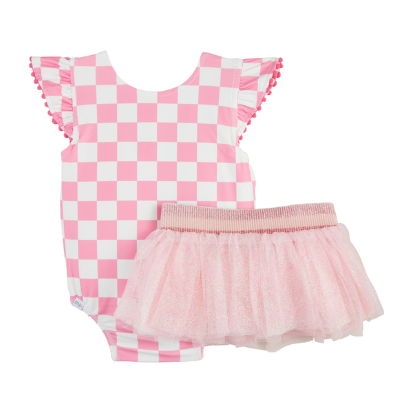 Daisy/Check Tutu Reversible Swimsuit