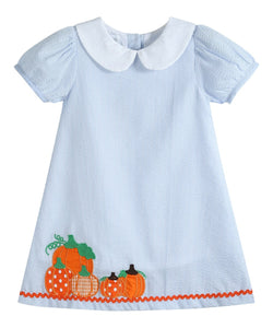 Light Blue Seersucker Pumpkin A-Line Dress