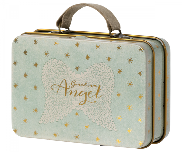 Guardian Angel mouse in suitcase