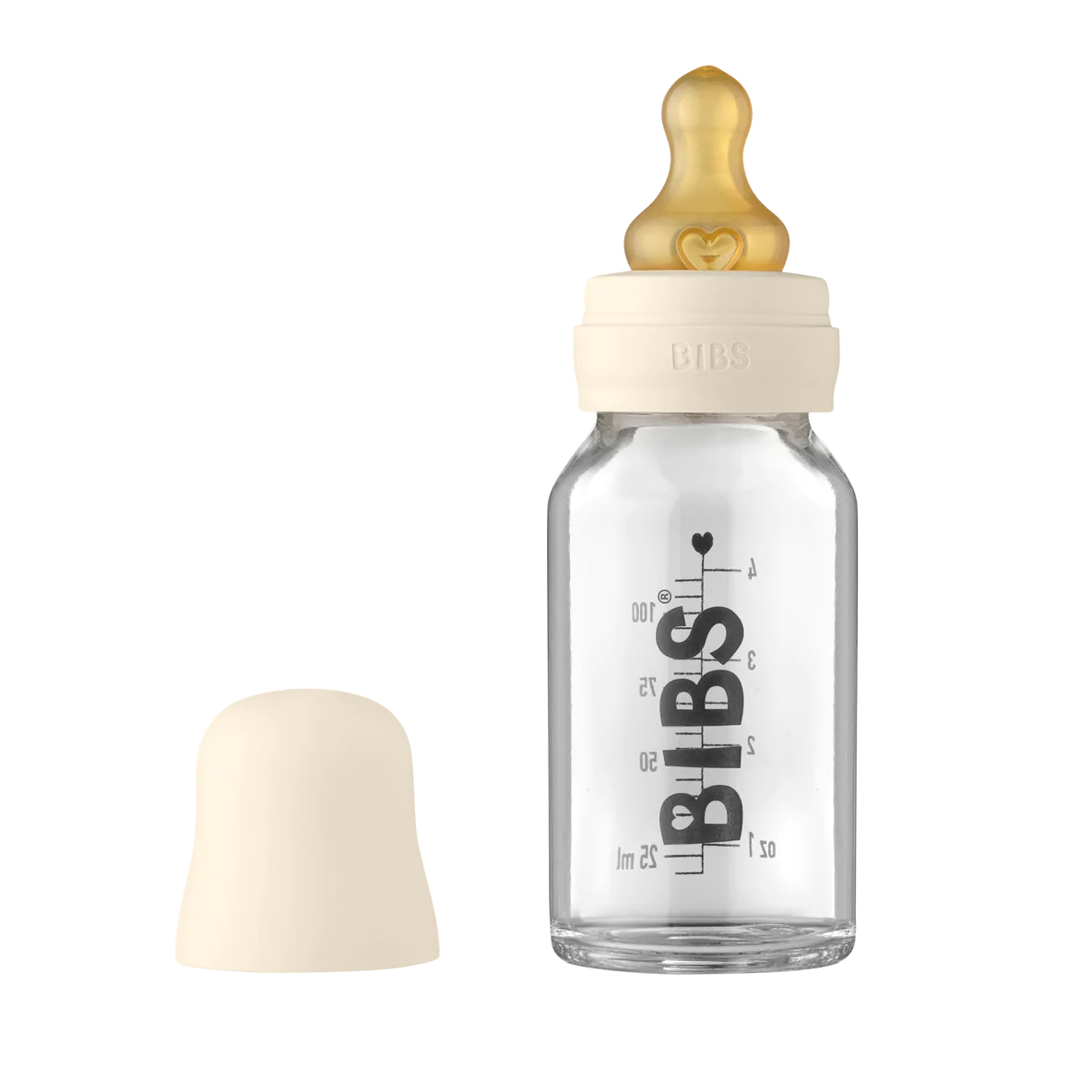 BIBS Baby Glass Bottle Complete Set Latex 110ml- Ivory