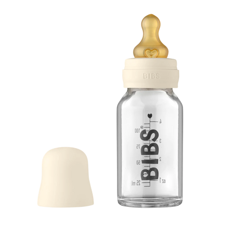BIBS Baby Glass Bottle Complete Set Latex 110ml- Ivory