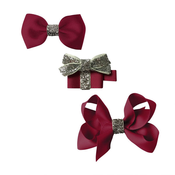 CHRISTMAS GIFT SET – A GIFT AND 2 BOWS – WINE / SILVER