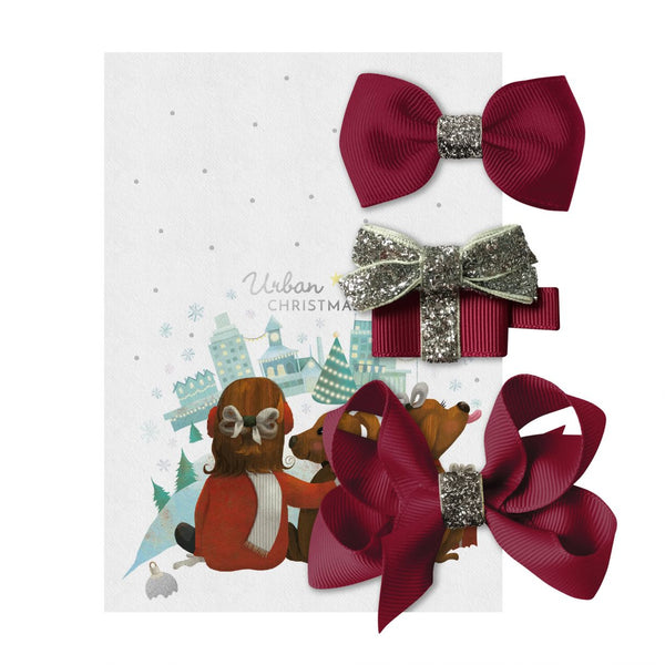 CHRISTMAS GIFT SET – A GIFT AND 2 BOWS – WINE / SILVER(FINAL SALE)