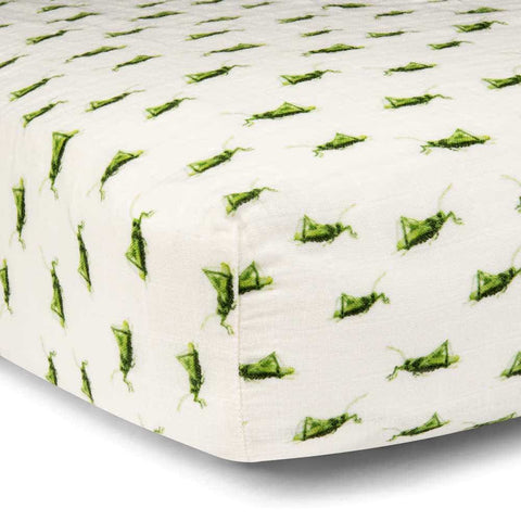 Grasshopper Organic Cotton Muslin Fitted Crib Sheet
