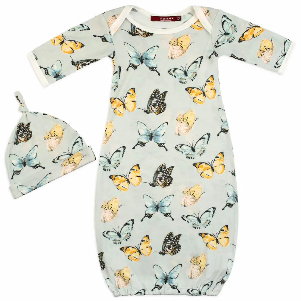 Butterfly Bamboo Newborn Gown & Hat Set