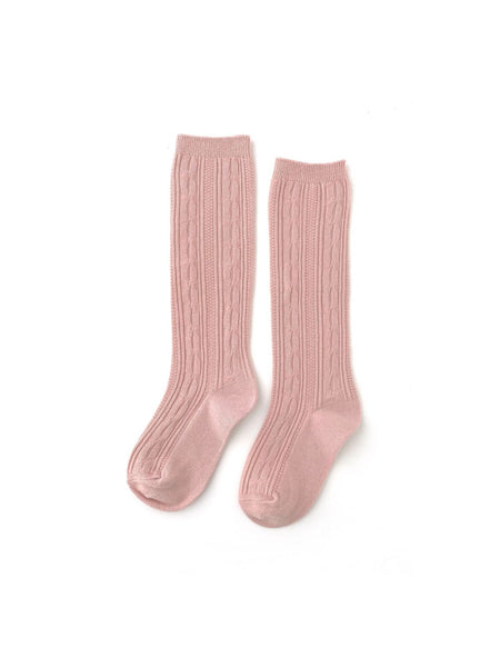 Blush Cable Knit Knee High Socks